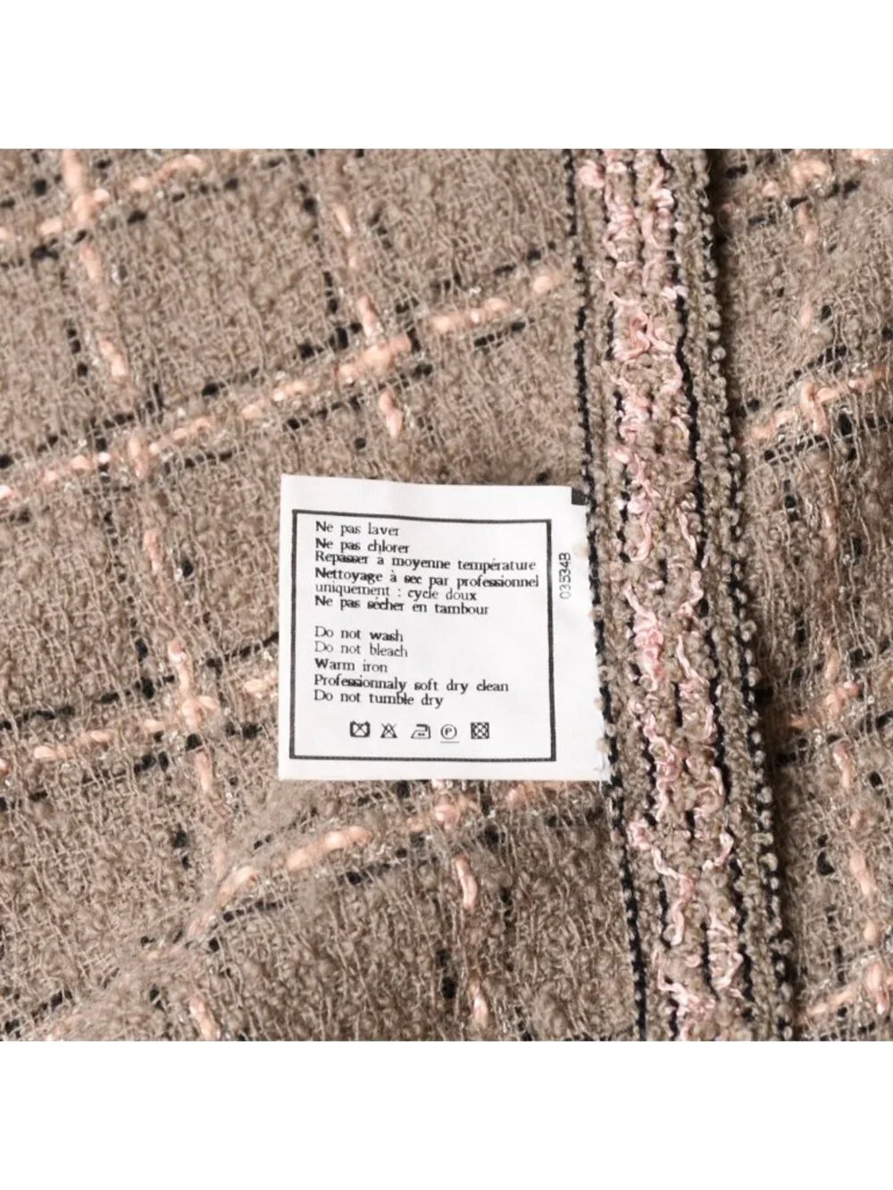 Chanel Tweed Tailored Jacket CC Logo Wool Khaki Pink Black